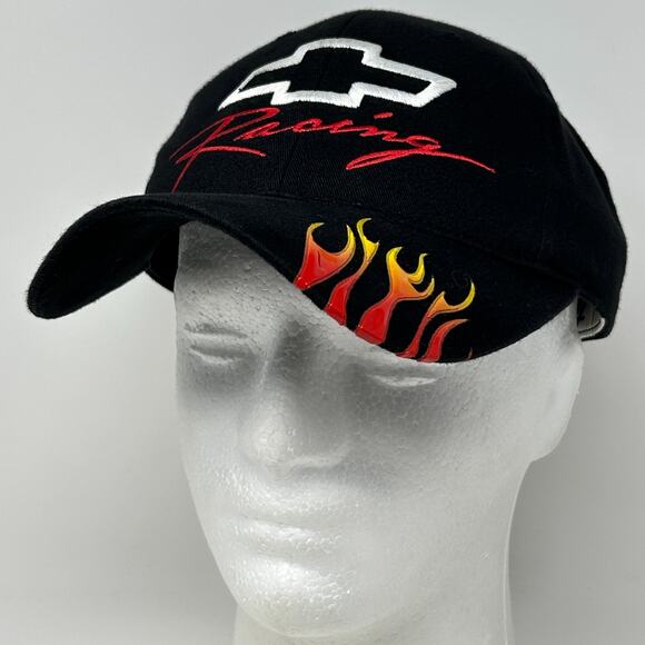 Vintage 90s Chevrolet Racing NASCAR Hat Baseball Cap Fire Chevy Black Strapback - Picture 9 of 9